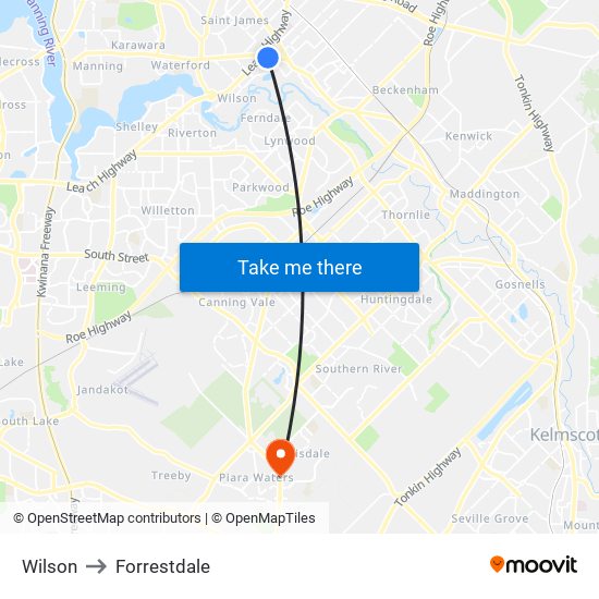 Wilson to Forrestdale map