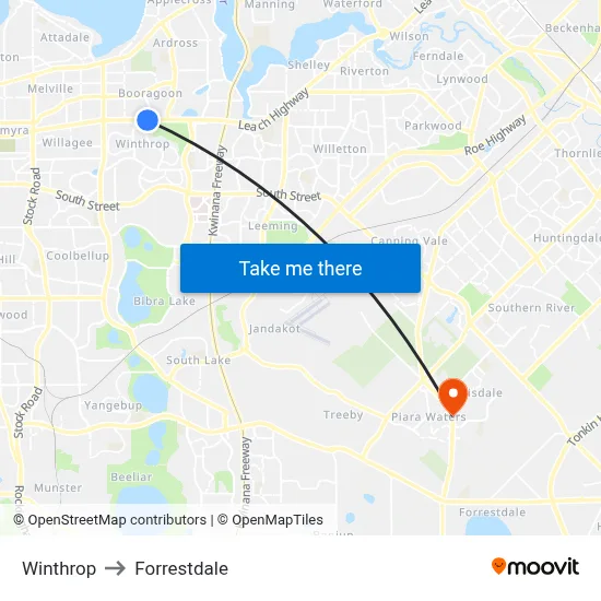 Winthrop to Forrestdale map