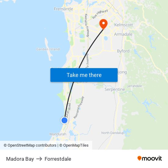 Madora Bay to Forrestdale map