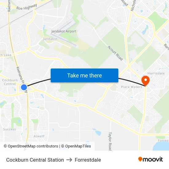 Cockburn Central Station to Forrestdale map