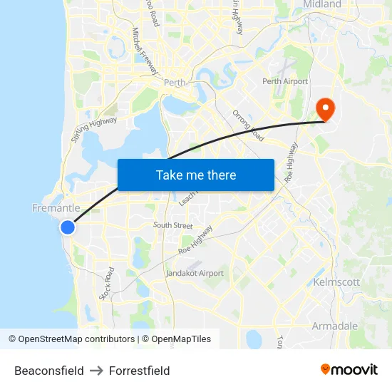 Beaconsfield to Forrestfield map