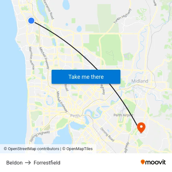 Beldon to Forrestfield map