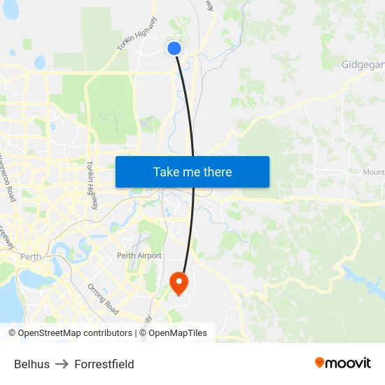 Belhus to Forrestfield map