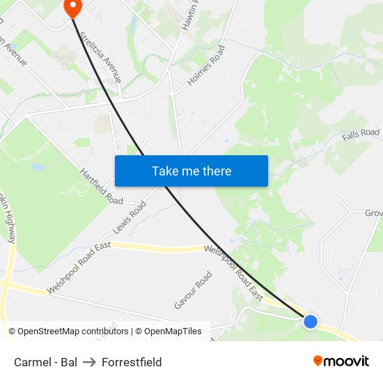 Carmel - Bal to Forrestfield map