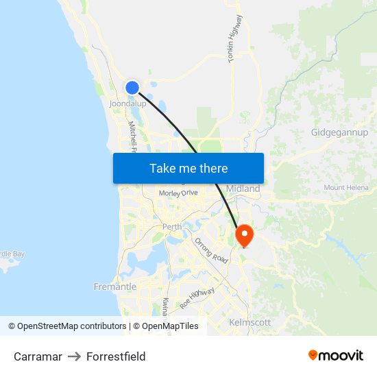 Carramar to Forrestfield map