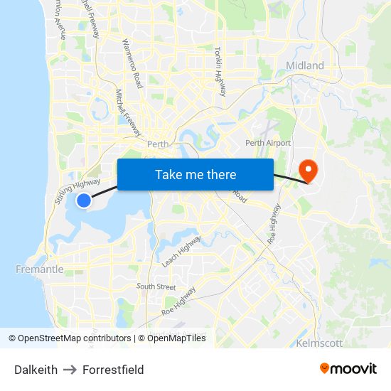 Dalkeith to Forrestfield map