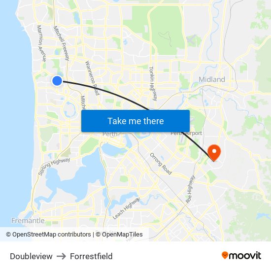 Doubleview to Forrestfield map