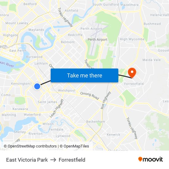 East Victoria Park to Forrestfield map