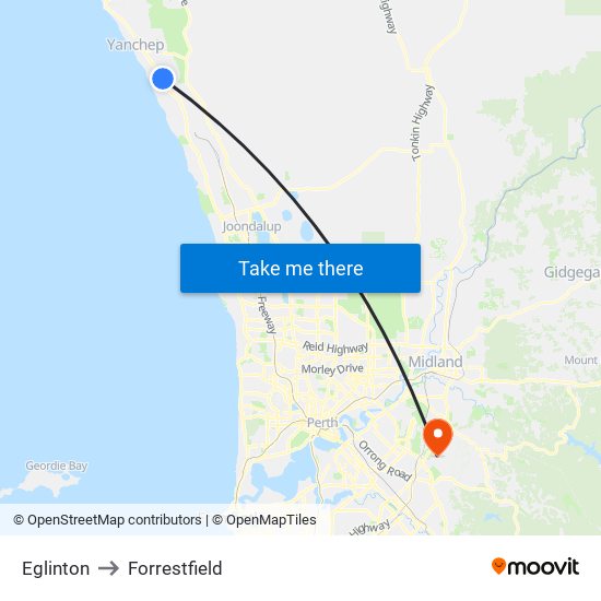 Eglinton to Forrestfield map