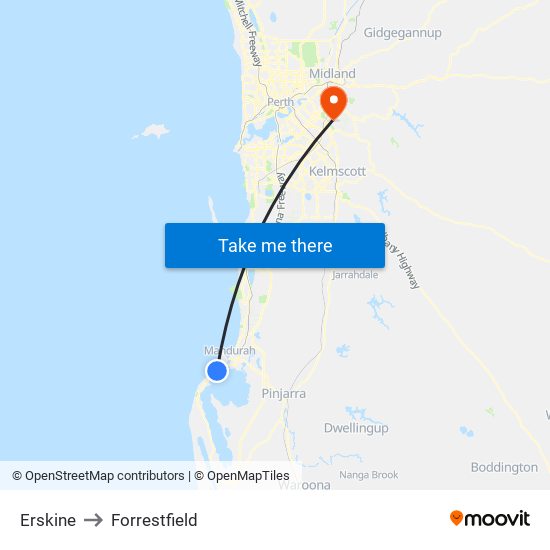 Erskine to Forrestfield map