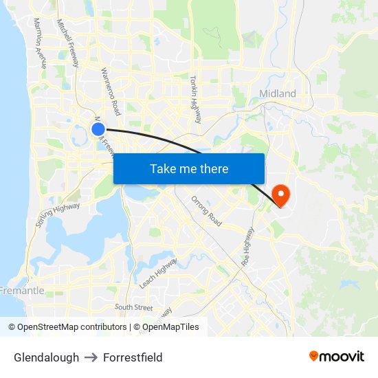 Glendalough to Forrestfield map