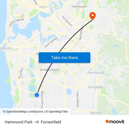 Hammond Park to Forrestfield map