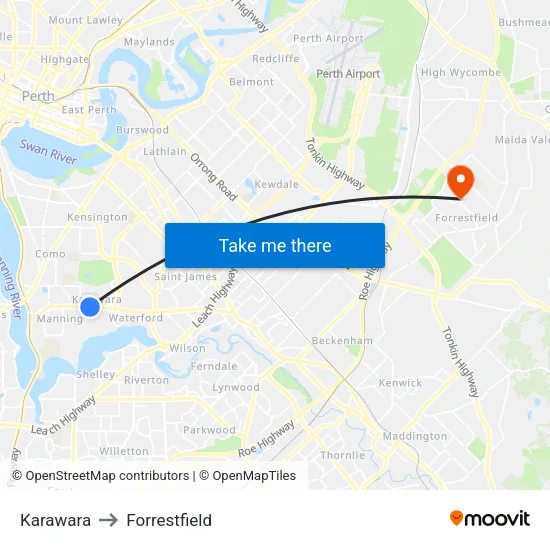 Karawara to Forrestfield map