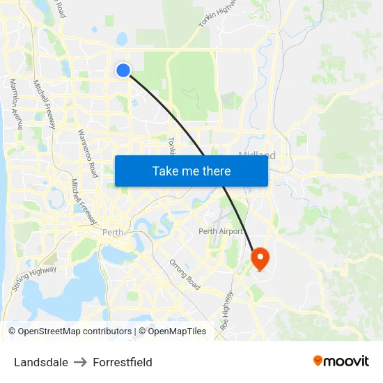 Landsdale to Forrestfield map