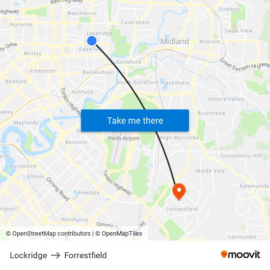 Lockridge to Forrestfield map