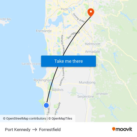 Port Kennedy to Forrestfield map