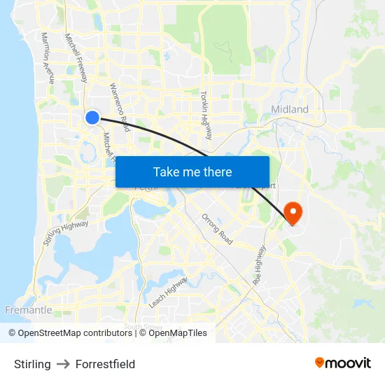 Stirling to Forrestfield map