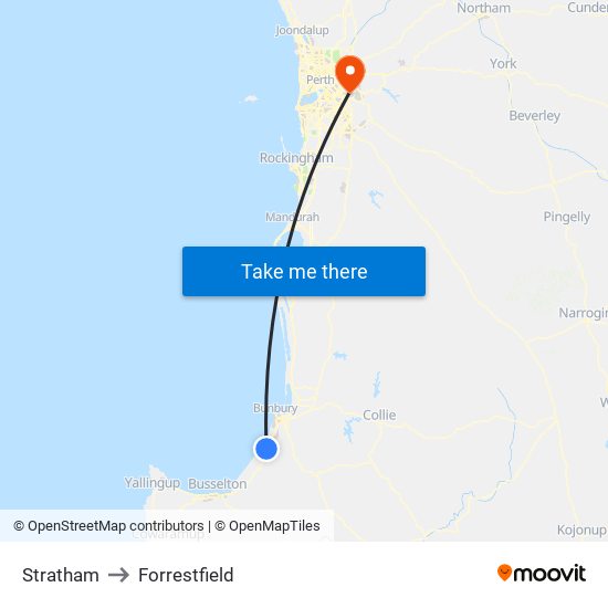 Stratham to Forrestfield map