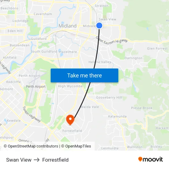Swan View to Forrestfield map