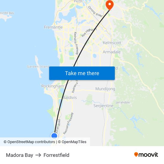 Madora Bay to Forrestfield map