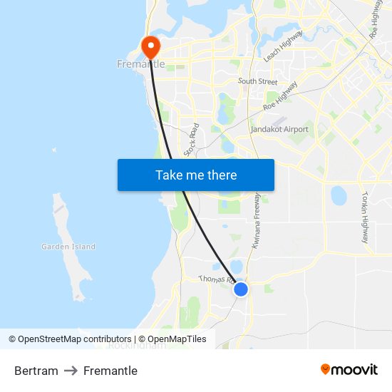 Bertram to Fremantle map
