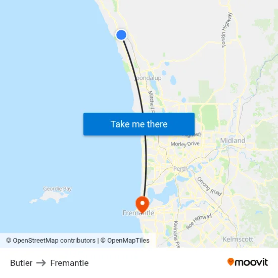 Butler to Fremantle map