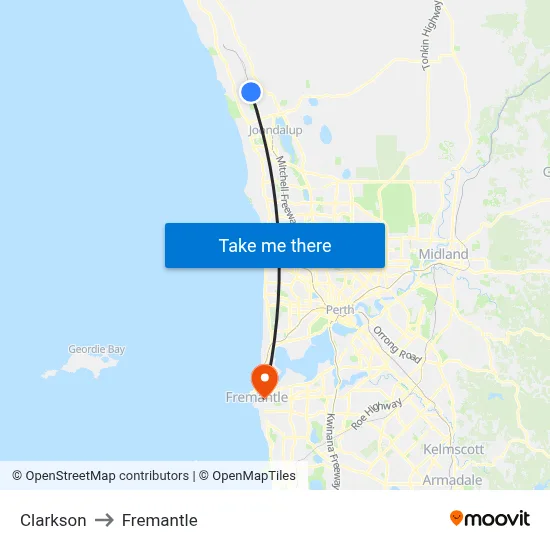 Clarkson to Fremantle map