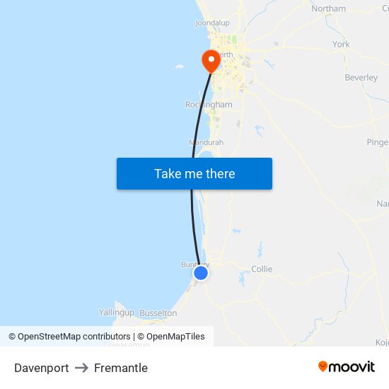 Davenport to Fremantle map