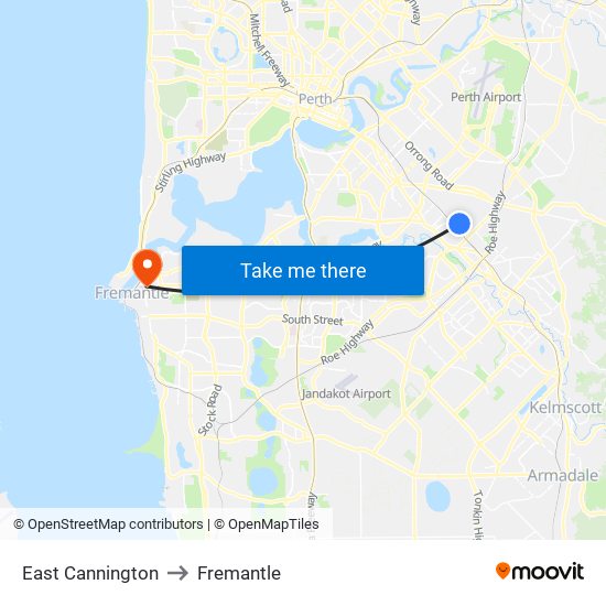 East Cannington to Fremantle map