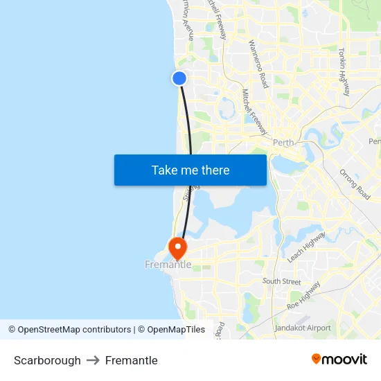 Scarborough to Fremantle map