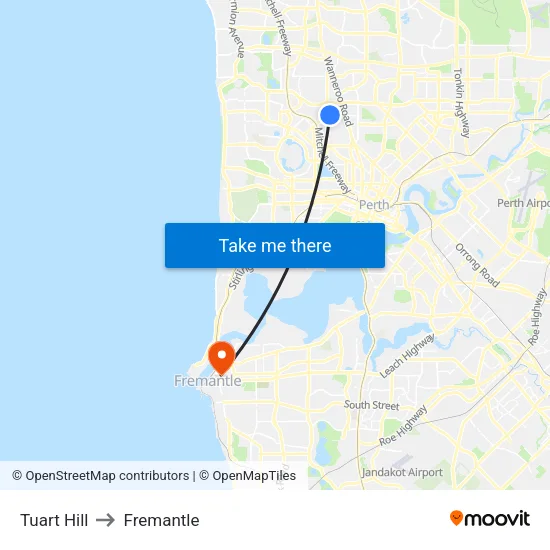 Tuart Hill to Fremantle map