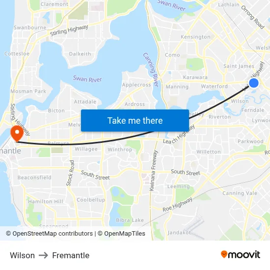 Wilson to Fremantle map