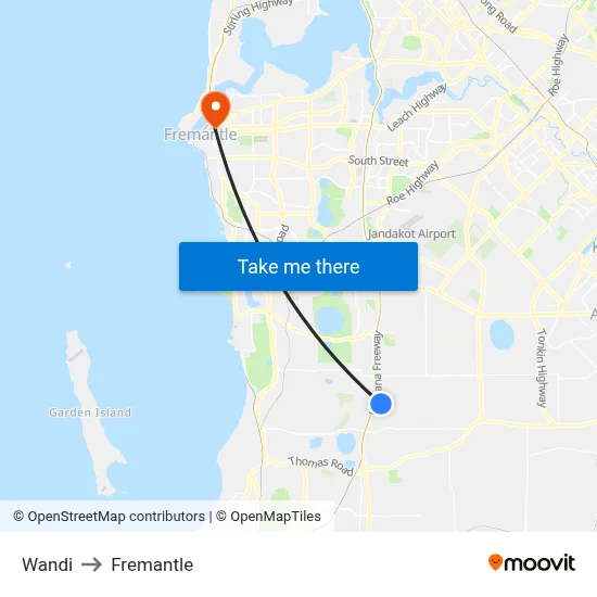 Wandi to Fremantle map