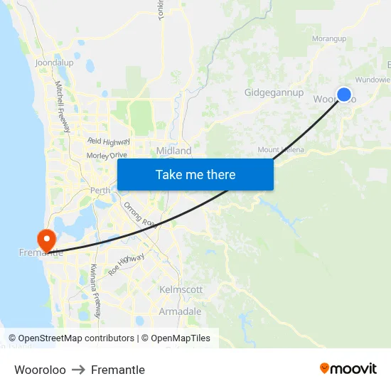 Wooroloo to Fremantle map