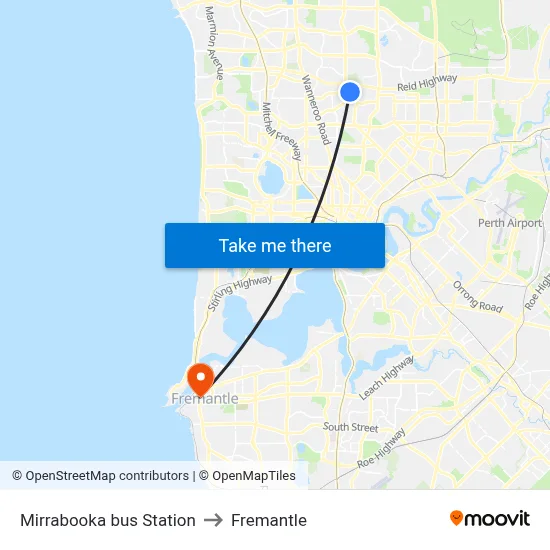 Mirrabooka bus Station to Fremantle map