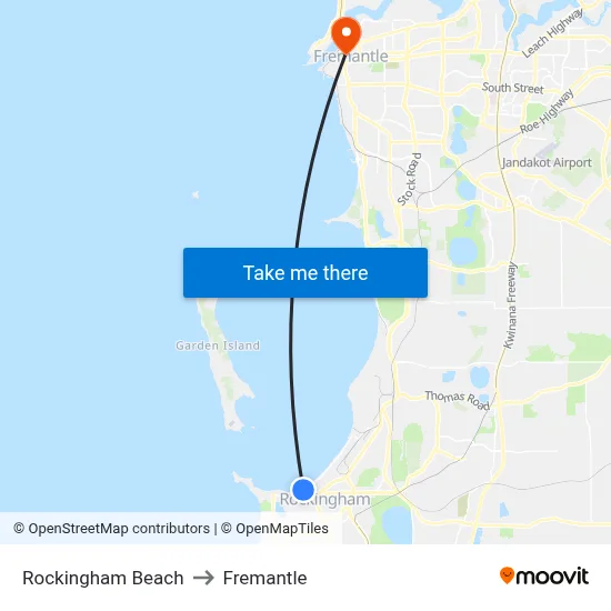 Rockingham Beach to Fremantle map