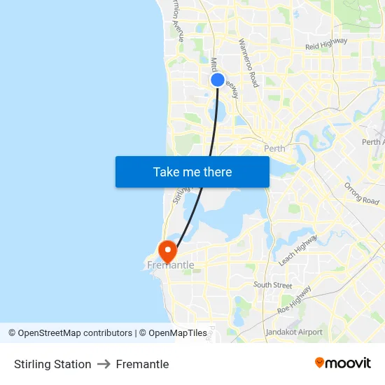 Stirling Station to Fremantle map