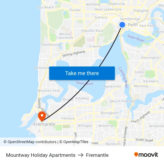 Mountway Holiday Apartments to Fremantle map