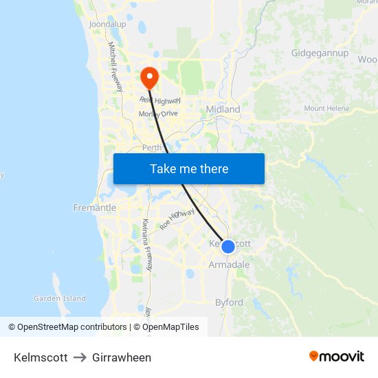 Kelmscott to Girrawheen map