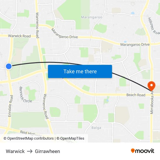 Warwick to Girrawheen map