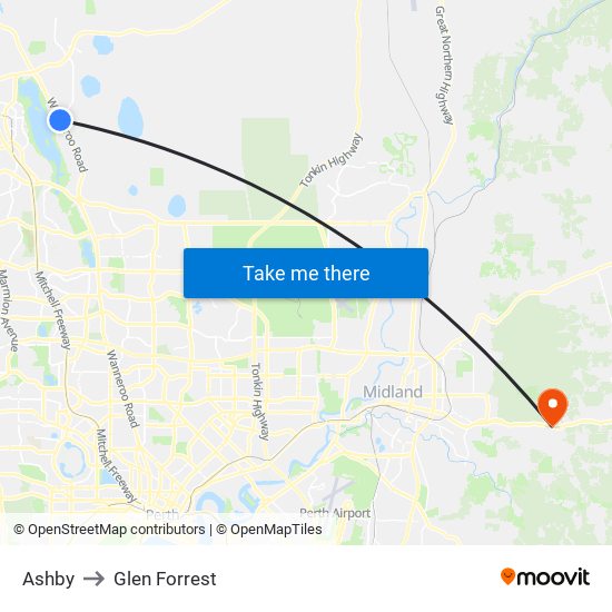Ashby to Glen Forrest map