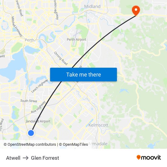 Atwell to Glen Forrest map