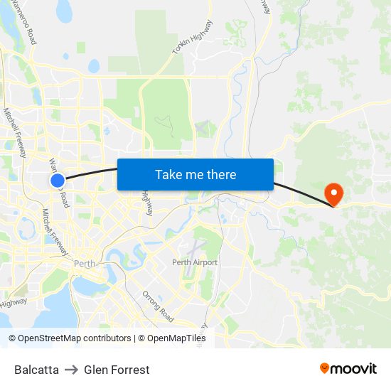 Balcatta to Glen Forrest map