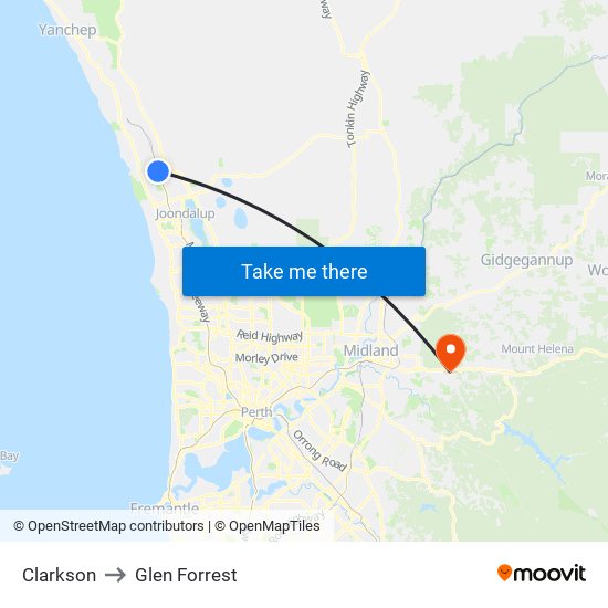 Clarkson to Glen Forrest map