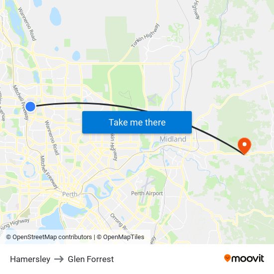 Hamersley to Glen Forrest map