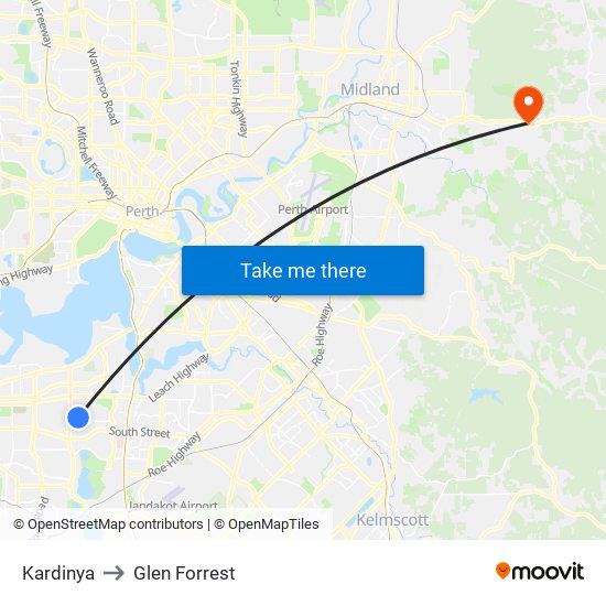 Kardinya to Glen Forrest map