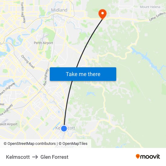 Kelmscott to Glen Forrest map