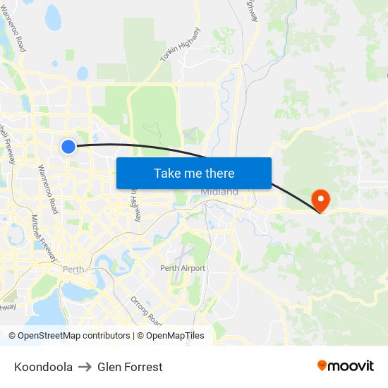 Koondoola to Glen Forrest map