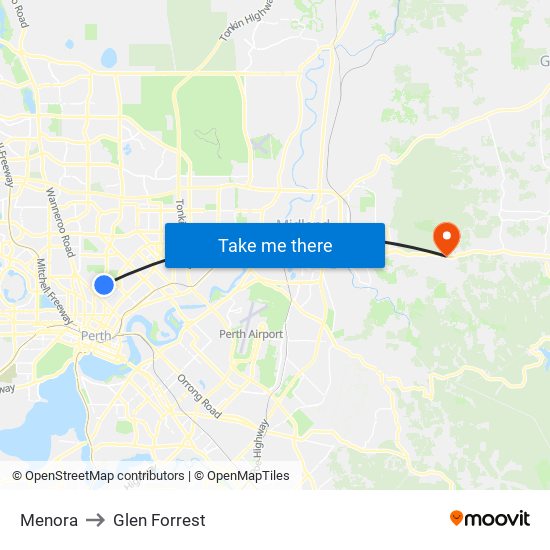 Menora to Glen Forrest map