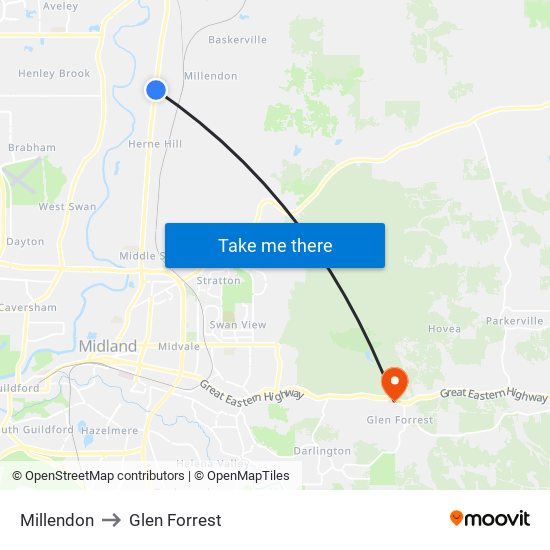 Millendon to Glen Forrest map